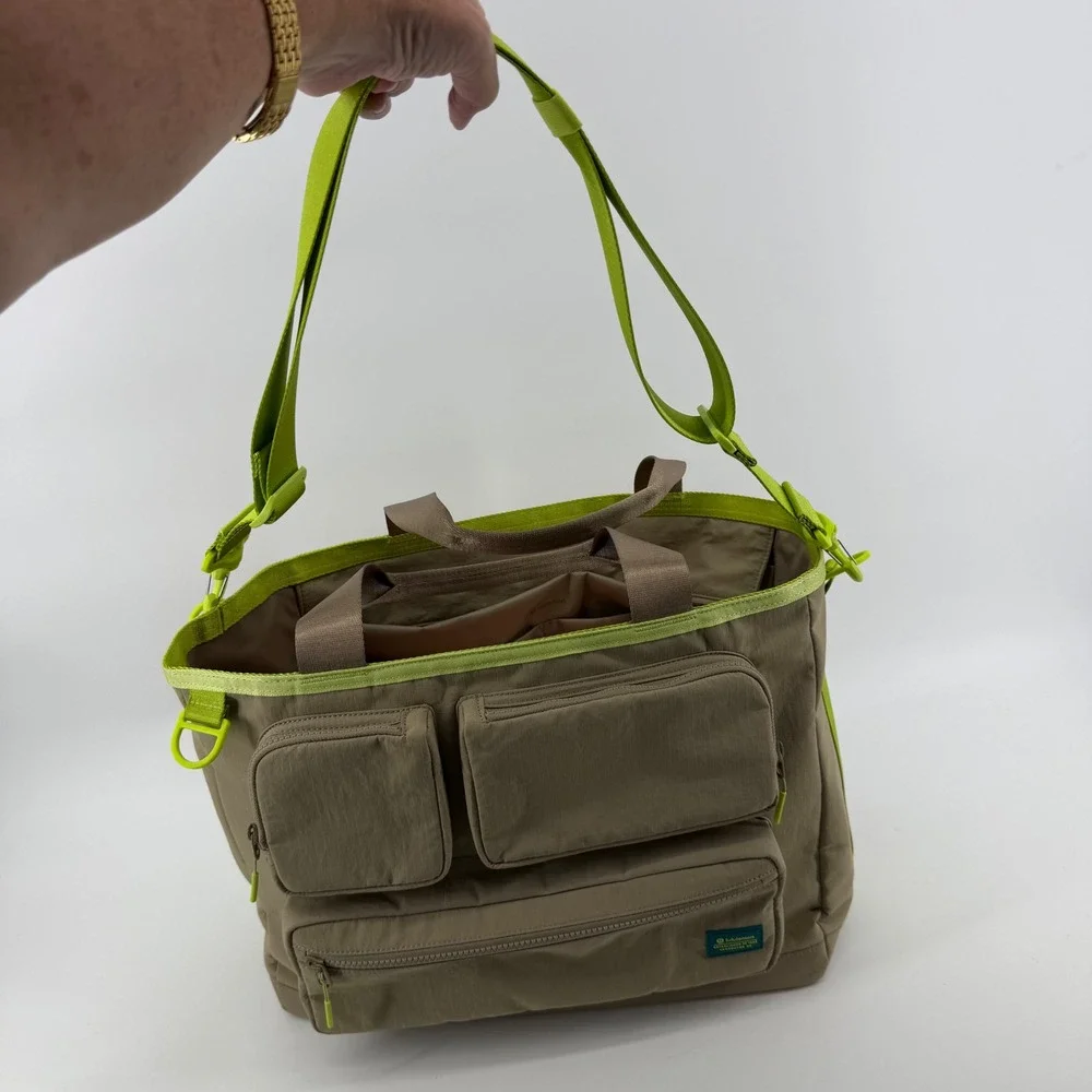 Lululemon New Parent Tote Bag 20L Nomad Faded Zap Tan Lime Green Ripstop Utility